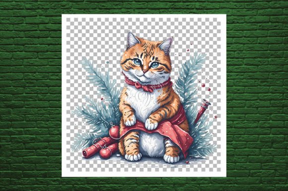 A Cute Cat Decorate with Christmas Illustrations for Brands