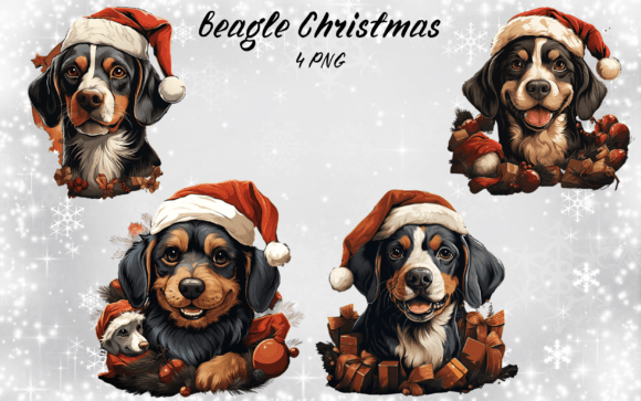 Beagle Dog Christmas Clipart for Festive Illustrations