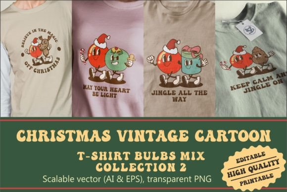 Christmas Bulbs Mix Vintage Cartoon: Festive Illustrations for Local Brands