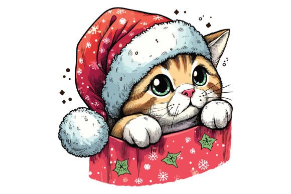 Christmas Cat Peeking out Design Review for Illustrations