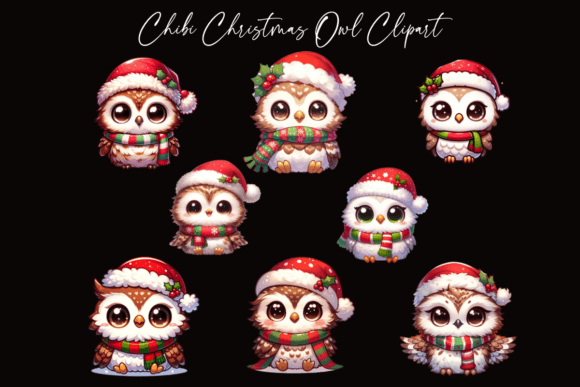 Christmas Chibi Owl Clipart for Festive Illustrations
