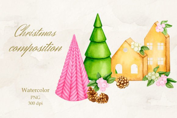 Christmas Composition. Watercolor. PNG for Modern Design