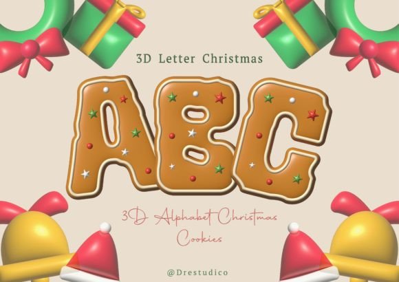 Christmas Icing Gingerbread 3D Alphabet for Illustrations