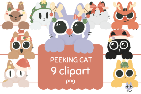 Christmas Peeking Cat Animal Sublimation for Brand Illustrations