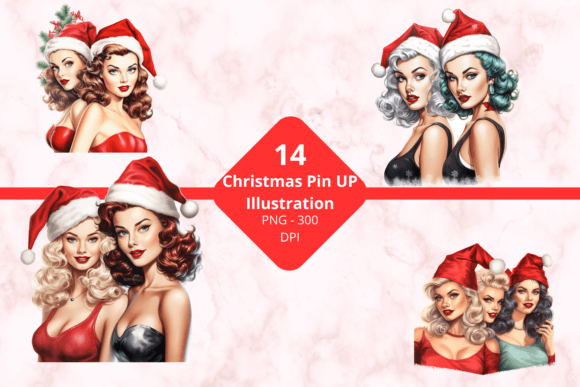 Christmas Pin Up Illustration PNG for Commercial Use