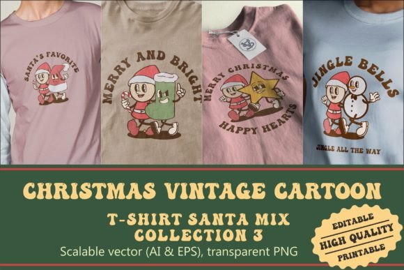 Christmas Santa Mix Vintage Cartoon: Premium Illustrations for Holiday Branding