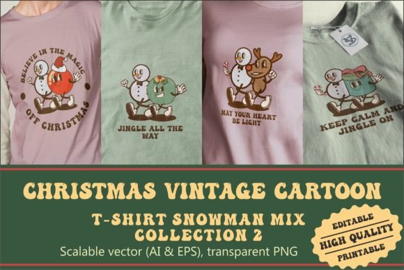 Christmas Snowman Mix Vintage Cartoon for Brand Illustrations