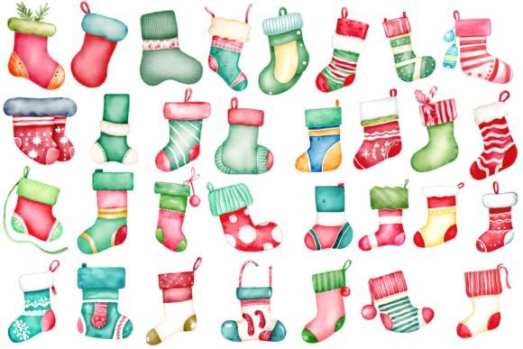 Christmas Stockings Watercolor Clipart for Festive Illustrations
