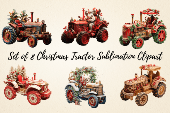Christmas Tractor Sublimation Clipart for Modern Illustrations