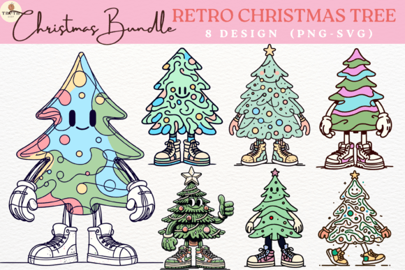 Christmas Tree Retro Groovy Cartoon Review for Illustrations
