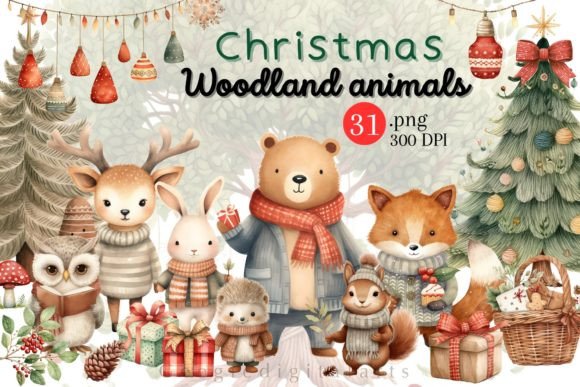 Christmas Woodland Animals Clipart for Seasonal Illustrations