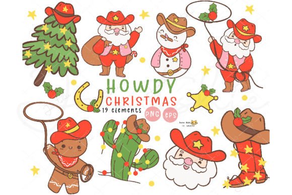 Cowboy Christmas PNG, Western Clipart for Illustrations