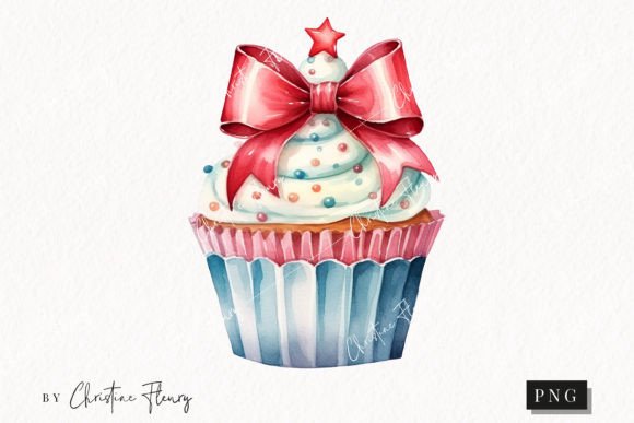 Cute Christmas Bow Cupcake Clipart & Illustrations