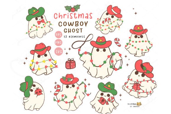 Cute Christmas Ghost Retro Western SVG for Illustrations