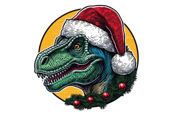 Dinosaur Wearing Christmas Hat Design for Festive Illustrations