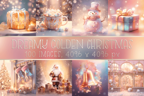 Dreamy Golden Christmas and Winter Illustrations