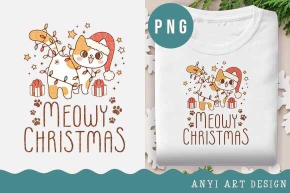 Funny Cat Christmas Sublimation PNG for Holiday Illustrations
