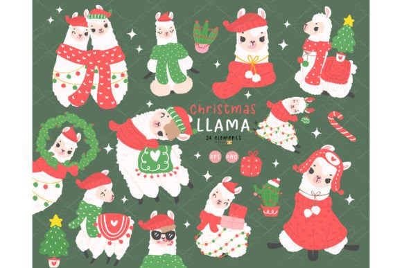 Kawaii Christmas Llama Clipart Set Review