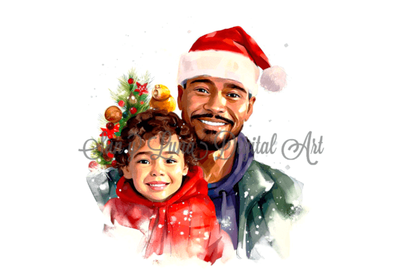 Latino Dad and Son Christmas Clip Art for Modern Illustrations