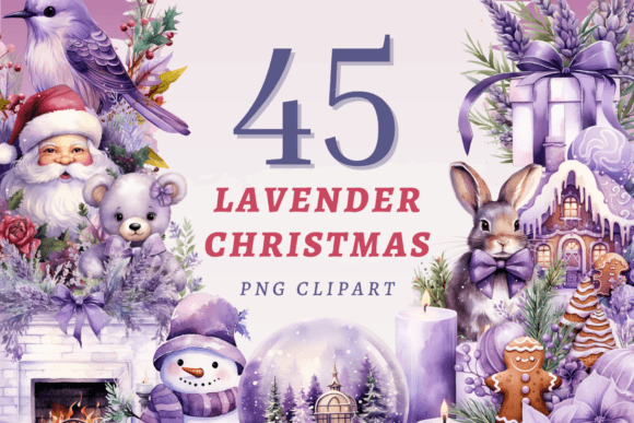 Lavender Christmas PNG Bundle for Modern Illustrations