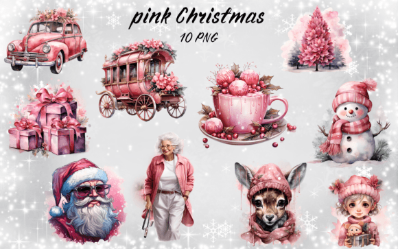 Pink Christmas Elements Clipart for Festive Illustrations