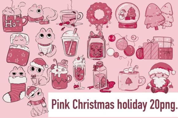 Pink Christmas Holiday Bundle: Festive Illustrations for Crafters