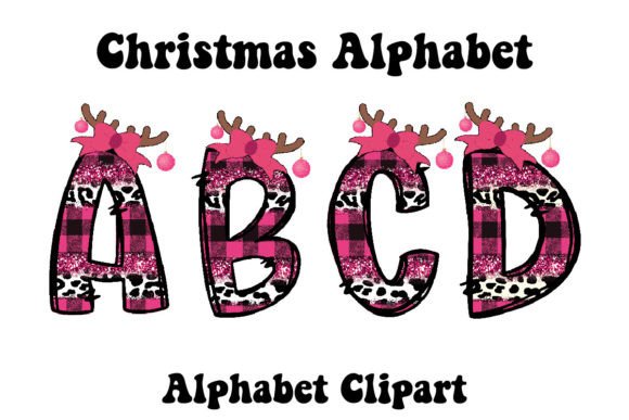 Pink Plaid Reindeer Christmas Alphabet for Illustrations