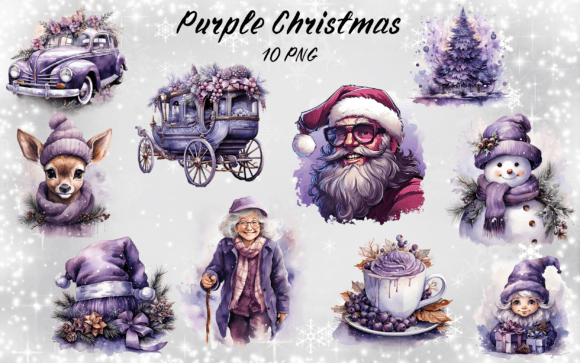 Purple Christmas Elements Clipart for Illustrations and Blog Design
