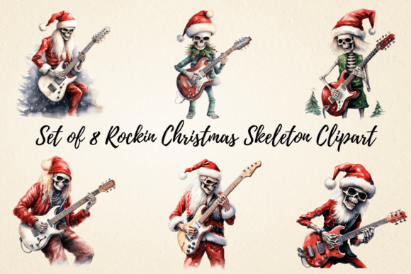 Rockin Christmas Skeleton Clipart for Modern Illustrations