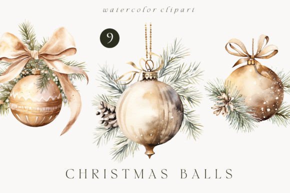 Watercolor Christmas Balls Decor Clipart for Illustrations
