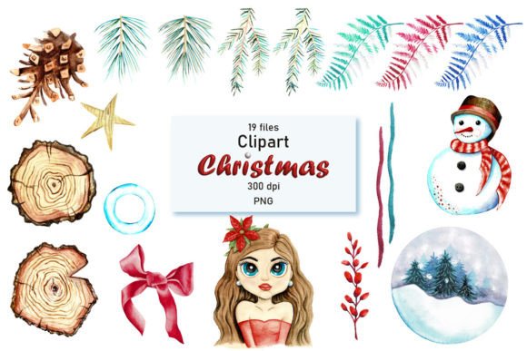 Watercolor Christmas Clipart, PNG for Modern Illustrations