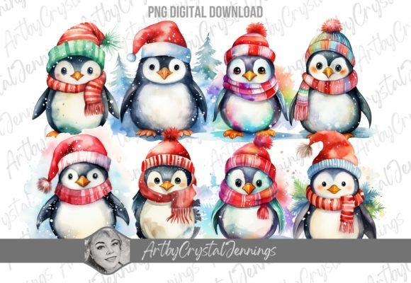 Watercolor Christmas Holiday Penguin PNG Review